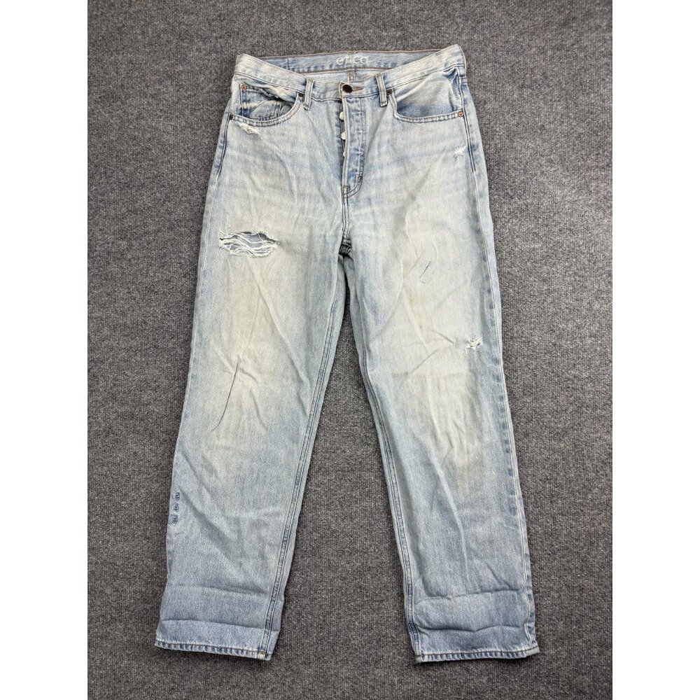 Etica Jeans Womens 28‎ Light Wash High Rise Straight Leg Distressed Button Fly